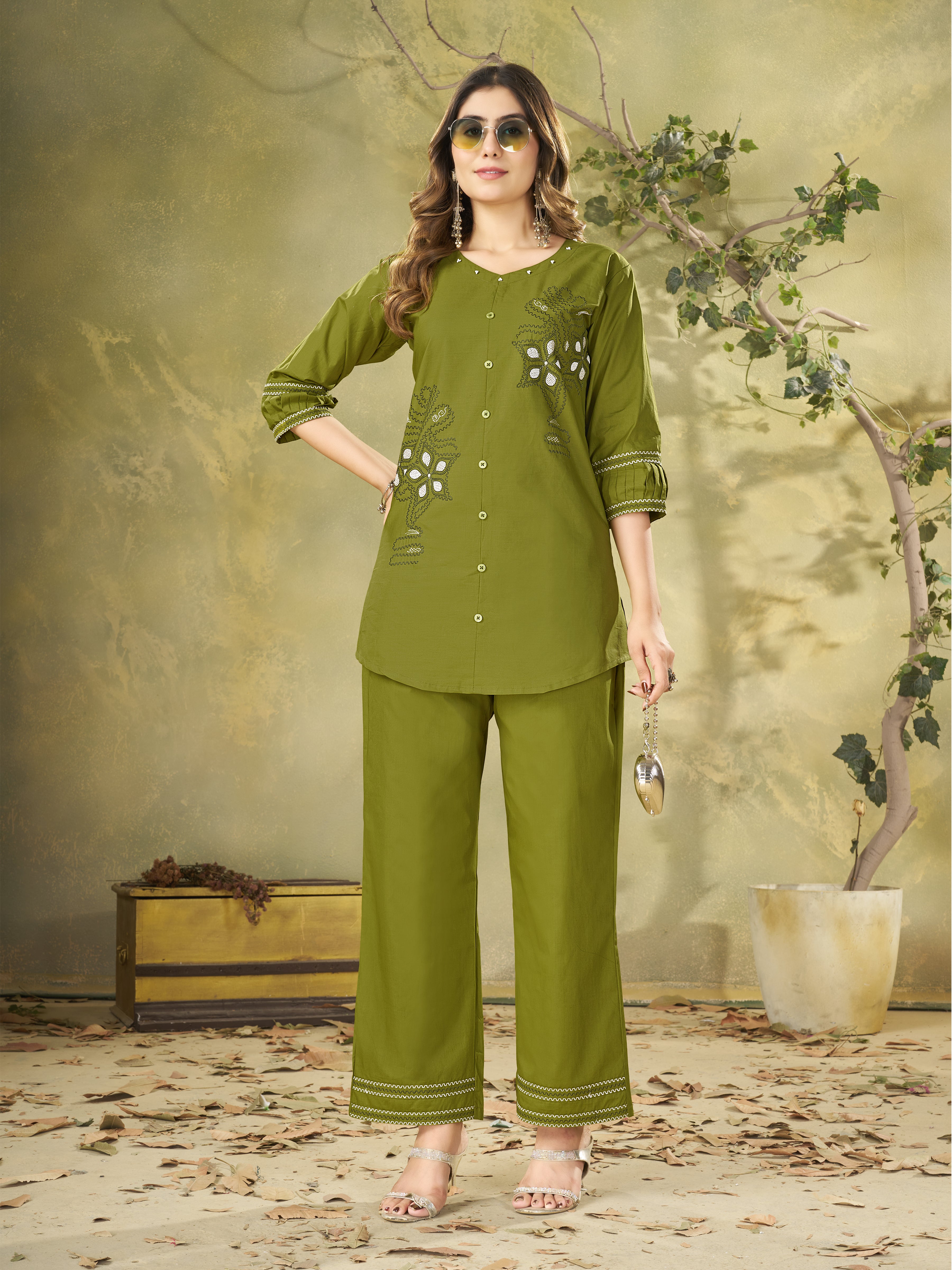 Pure Cotton Embroidered Co-Ord Set for Women.