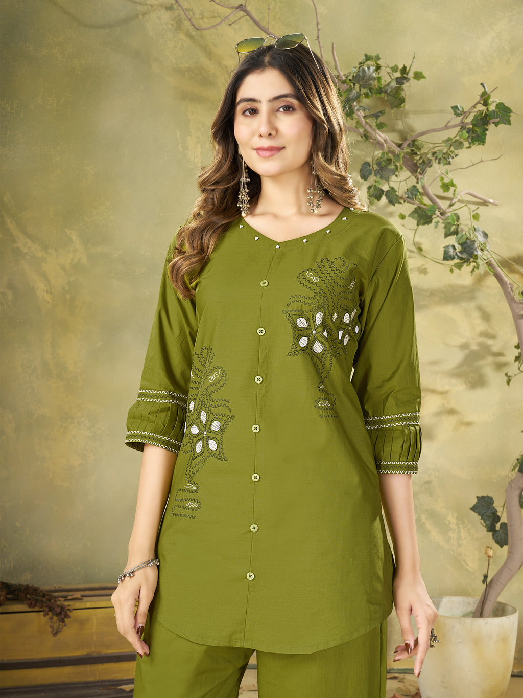 Pure Cotton Embroidered Co-Ord Set for Women.