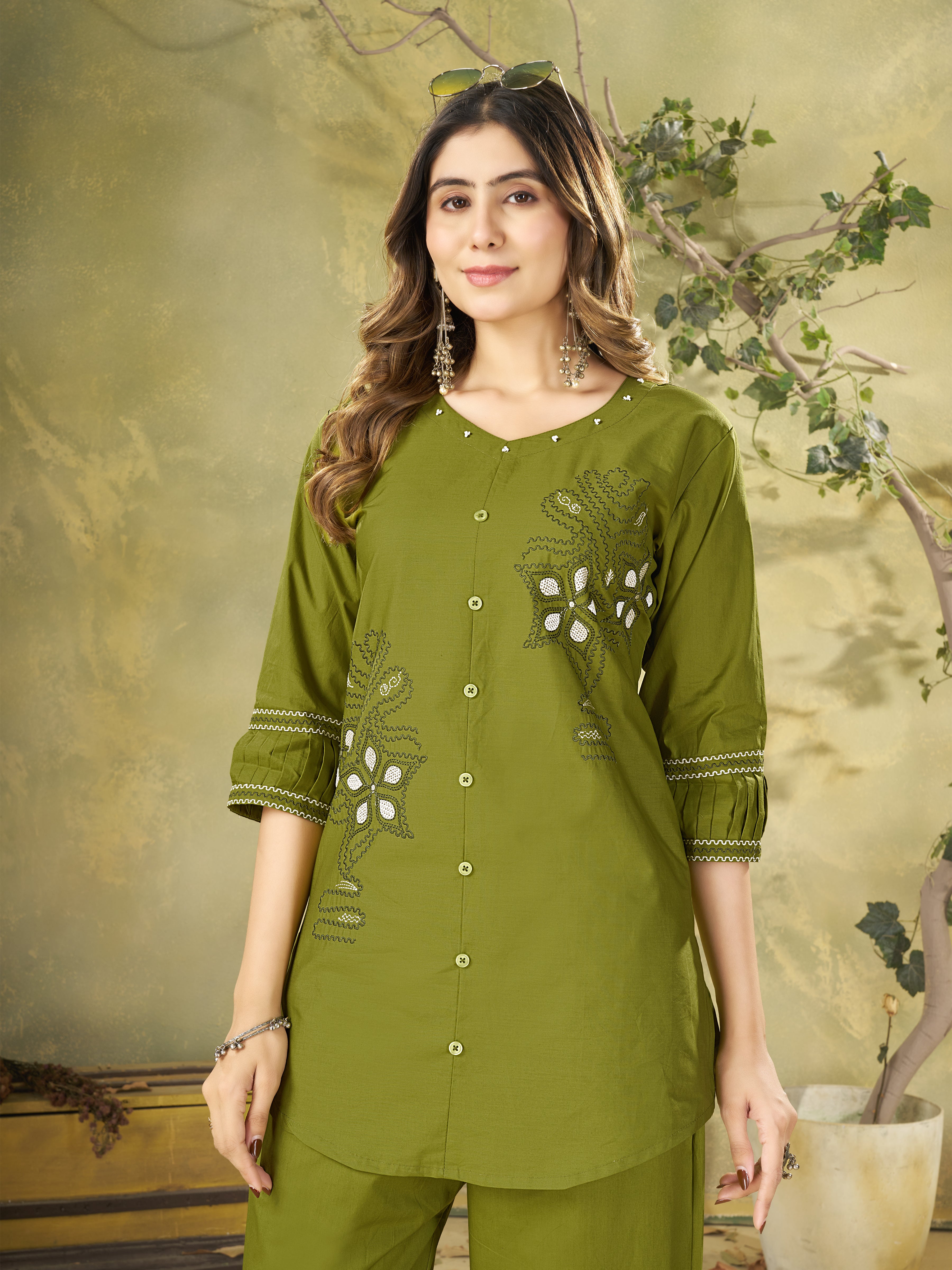 Pure Cotton Embroidered Co-Ord Set for Women.