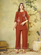 Pure Cotton Embroidered Co-Ord Set for Women.