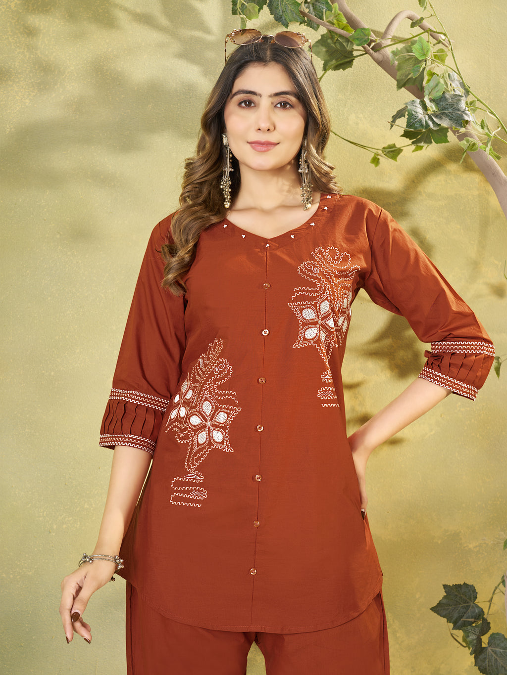 Pure Cotton Embroidered Co-Ord Set for Women.