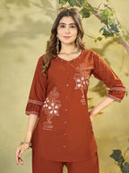 Pure Cotton Embroidered Co-Ord Set for Women.