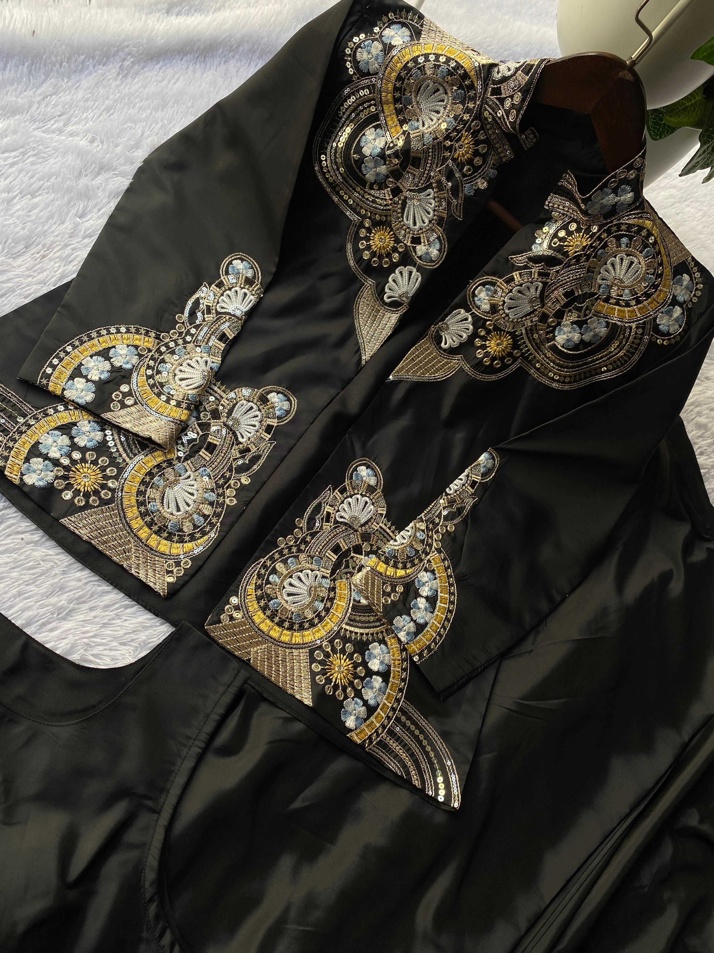 LAHENGA SAREE WITH LONG BLOUSE AND HEAVY EMBROIDERY WORK*