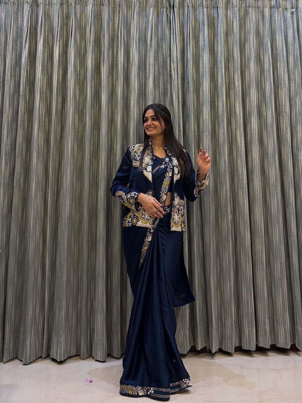 LAHENGA SAREE WITH LONG BLOUSE AND HEAVY EMBROIDERY WORK*