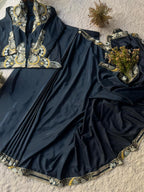 LAHENGA SAREE WITH LONG BLOUSE AND HEAVY EMBROIDERY WORK*