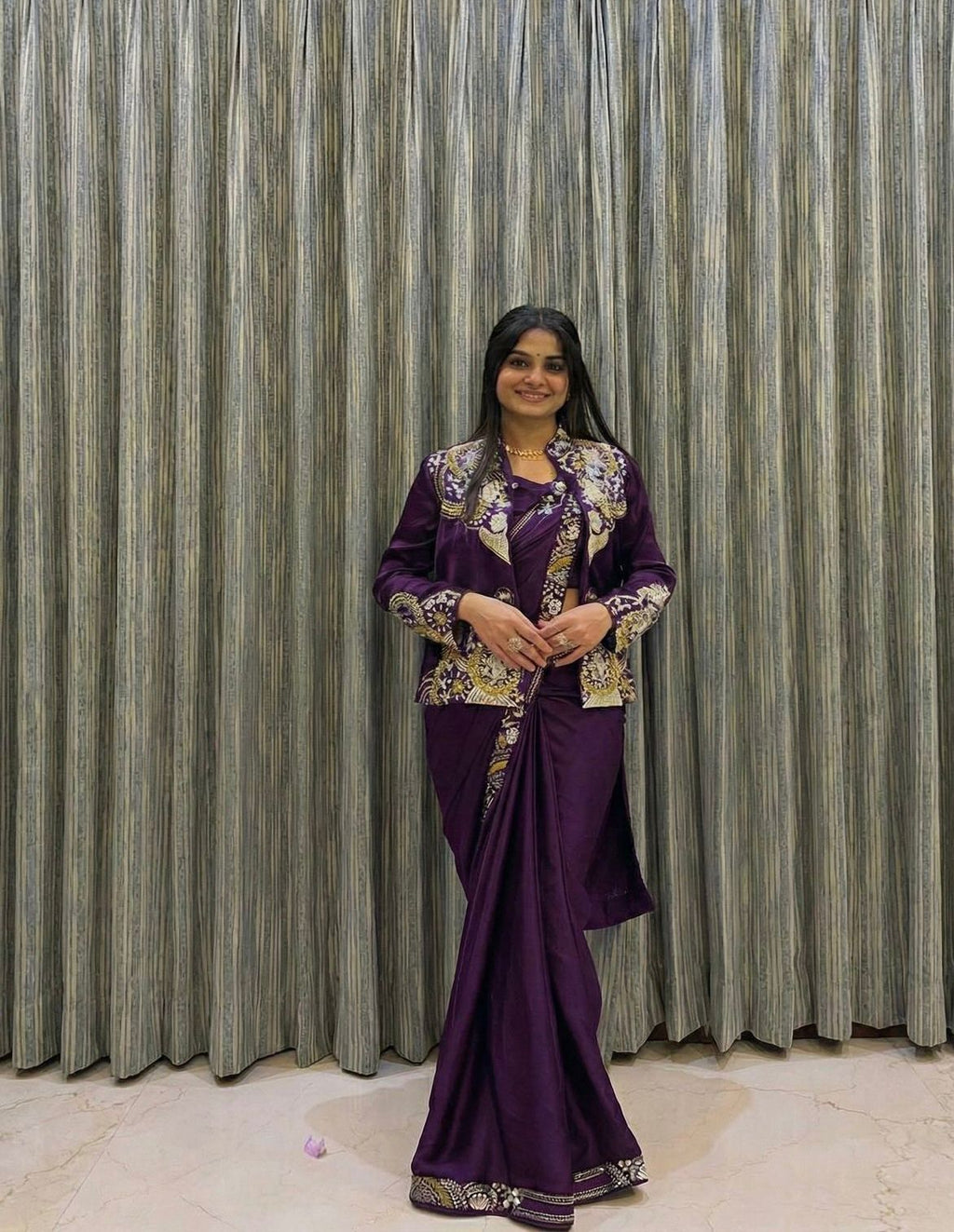 LAHENGA SAREE WITH LONG BLOUSE AND HEAVY EMBROIDERY WORK*