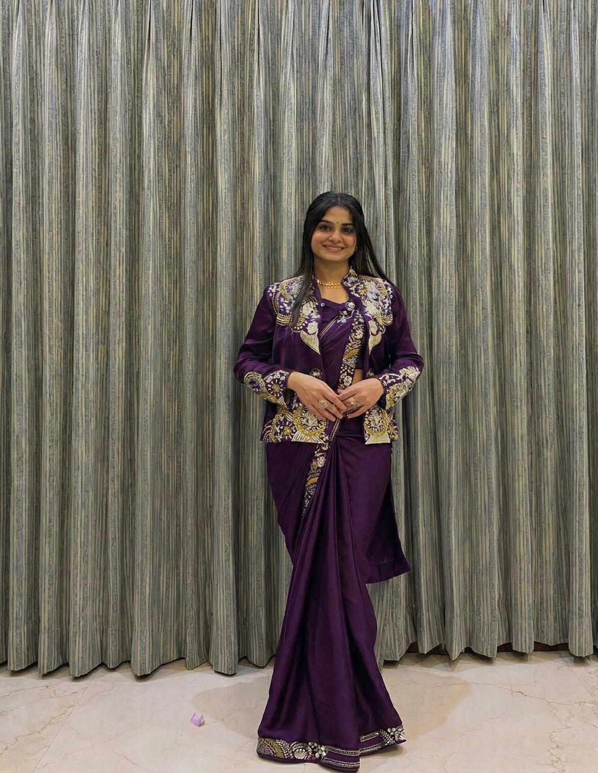 LAHENGA SAREE WITH LONG BLOUSE AND HEAVY EMBROIDERY WORK*