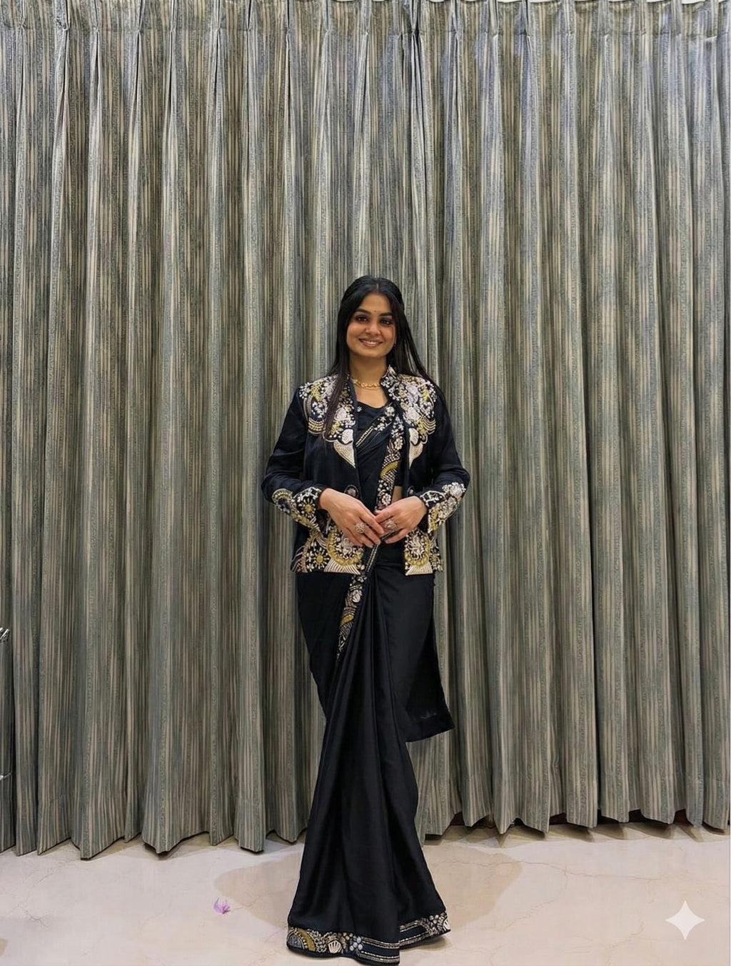 LAHENGA SAREE WITH LONG BLOUSE AND HEAVY EMBROIDERY WORK*