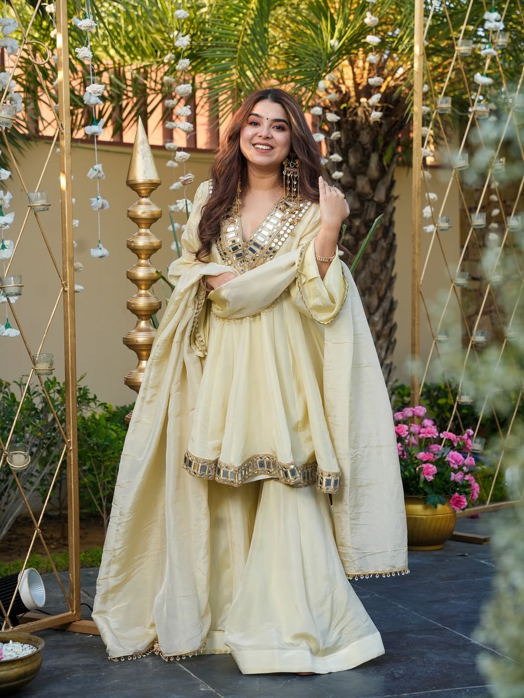 REAL MIRROR WORK ON SILK FABRIC TOP AND PLAZZO WITH DUPATTA SET