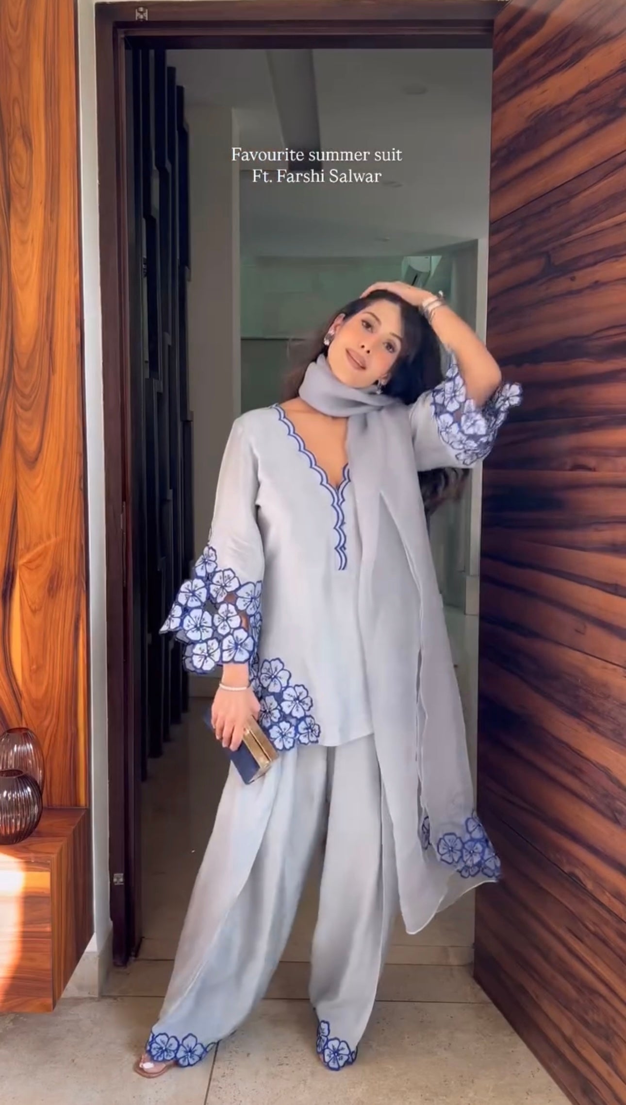 Pure Natural Crepe Top & Farshi Palazzo with Dupatta Set