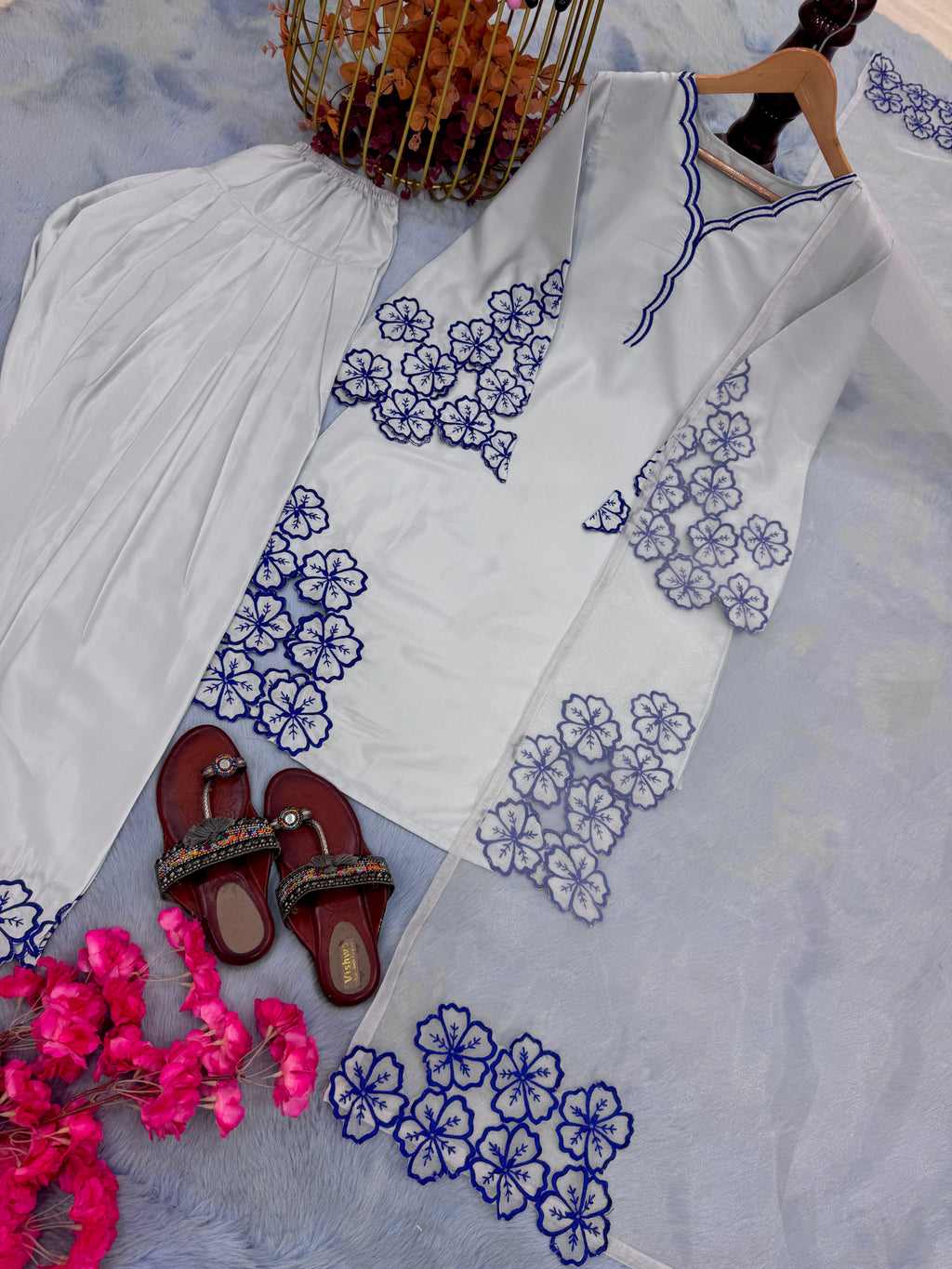 Pure Natural Crepe Top & Farshi Palazzo with Dupatta Set