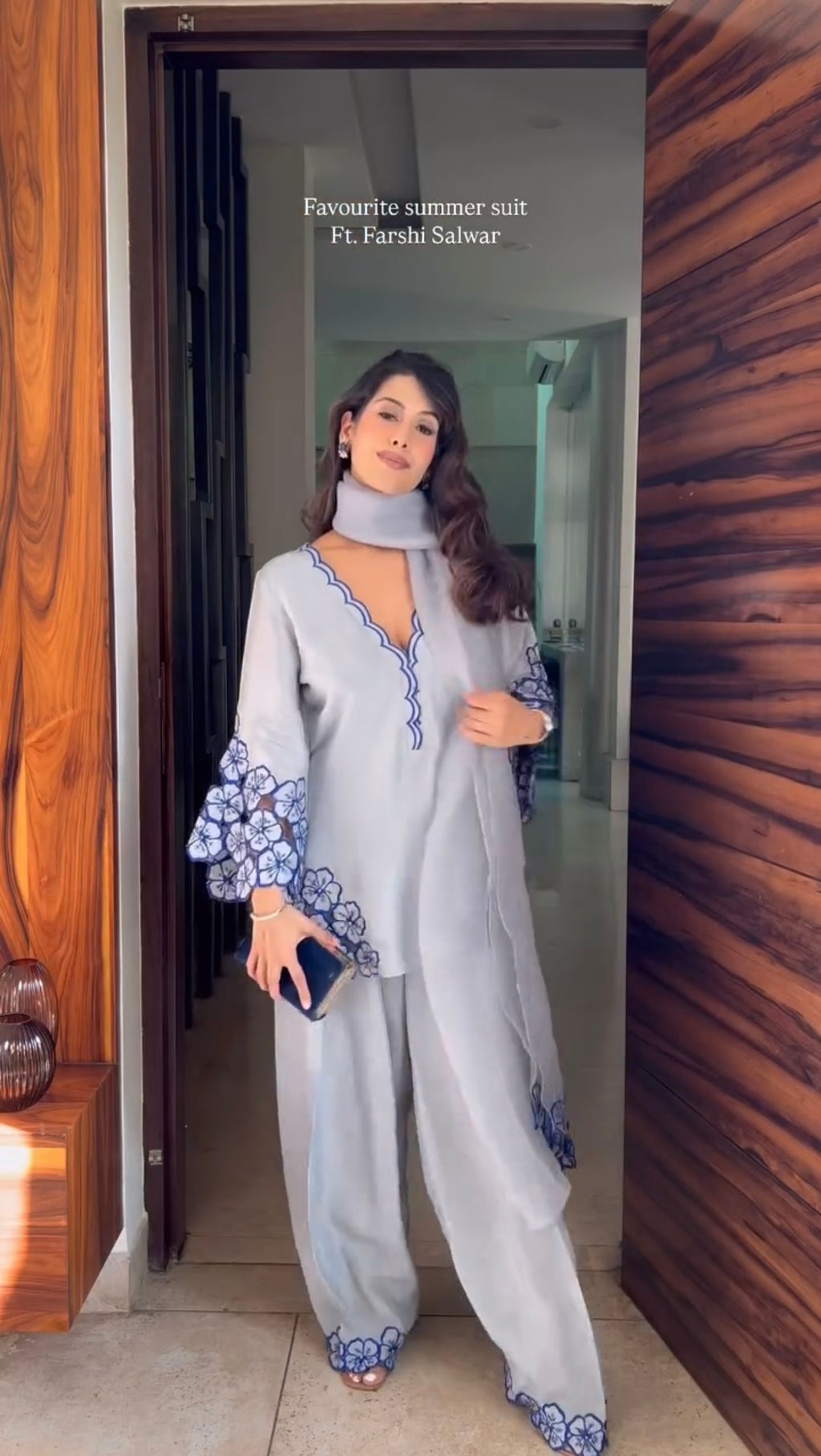 Pure Natural Crepe Top & Farshi Palazzo with Dupatta Set