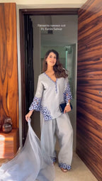 Pure Natural Crepe Top & Farshi Palazzo with Dupatta Set