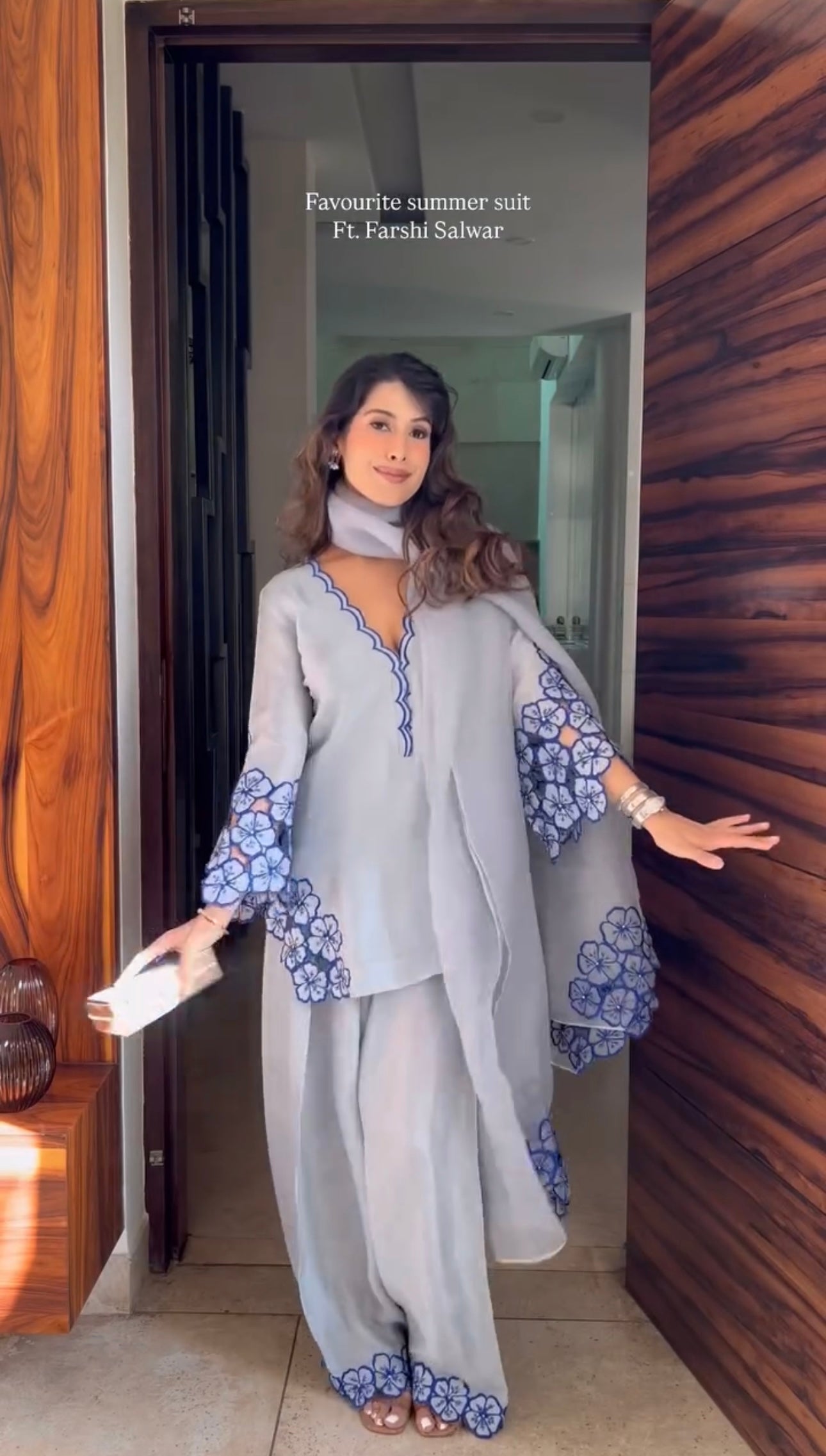 Pure Natural Crepe Top & Farshi Palazzo with Dupatta Set