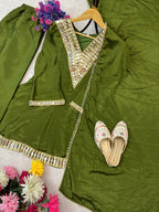 REAL MIRROR WORK ON SILK FABRIC TOP AND PLAZZO WITH DUPATTA SET