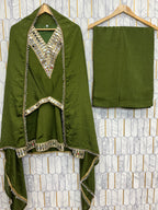 REAL MIRROR WORK ON SILK FABRIC TOP AND PLAZZO WITH DUPATTA SET