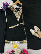 REAL MIRROR WORK ON SILK FABRIC TOP AND PLAZZO WITH DUPATTA SET
