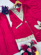 REAL MIRROR WORK ON SILK FABRIC TOP AND PLAZZO WITH DUPATTA SET