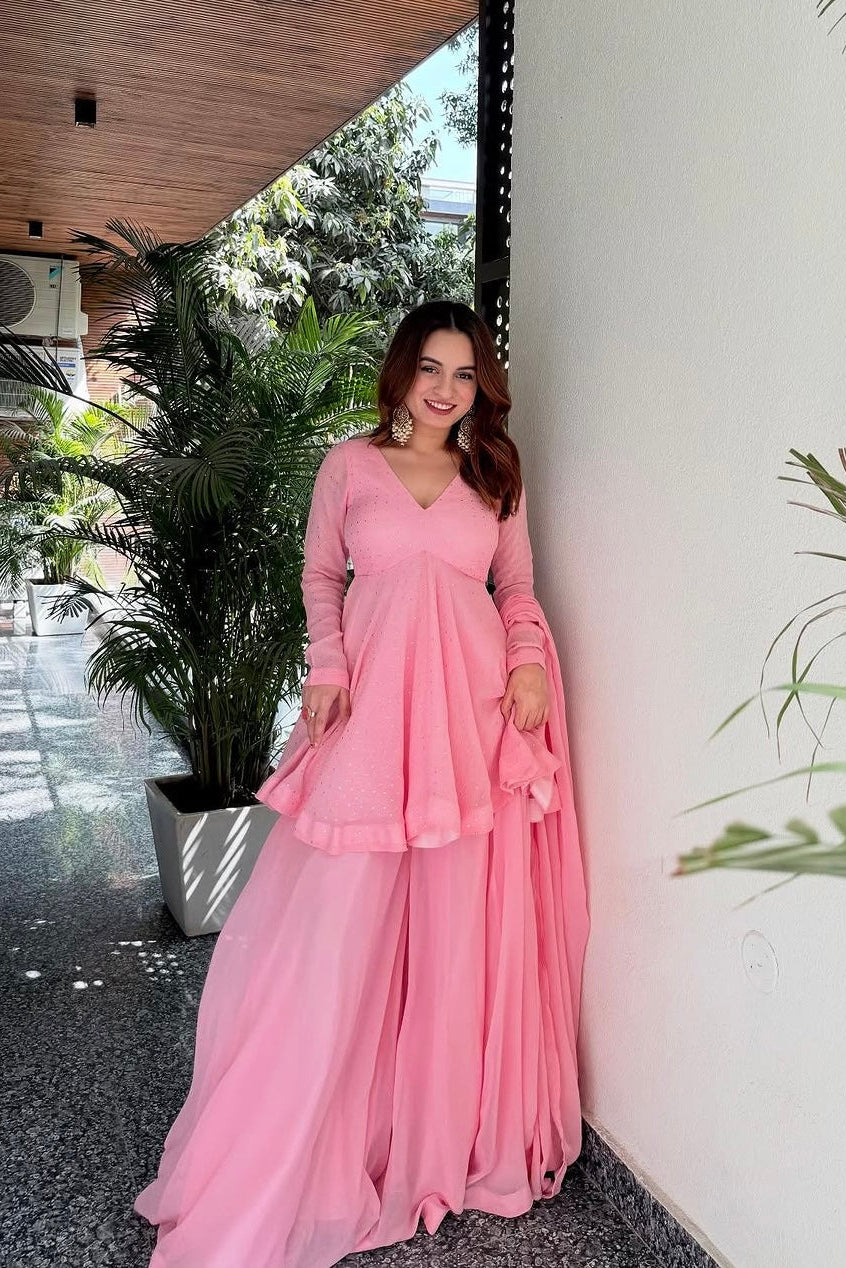 Faux Blooming Pink Sharara Suit Set with Dupatta