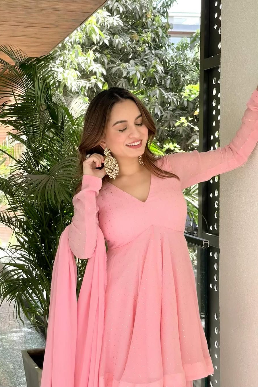 Faux Blooming Pink Sharara Suit Set with Dupatta