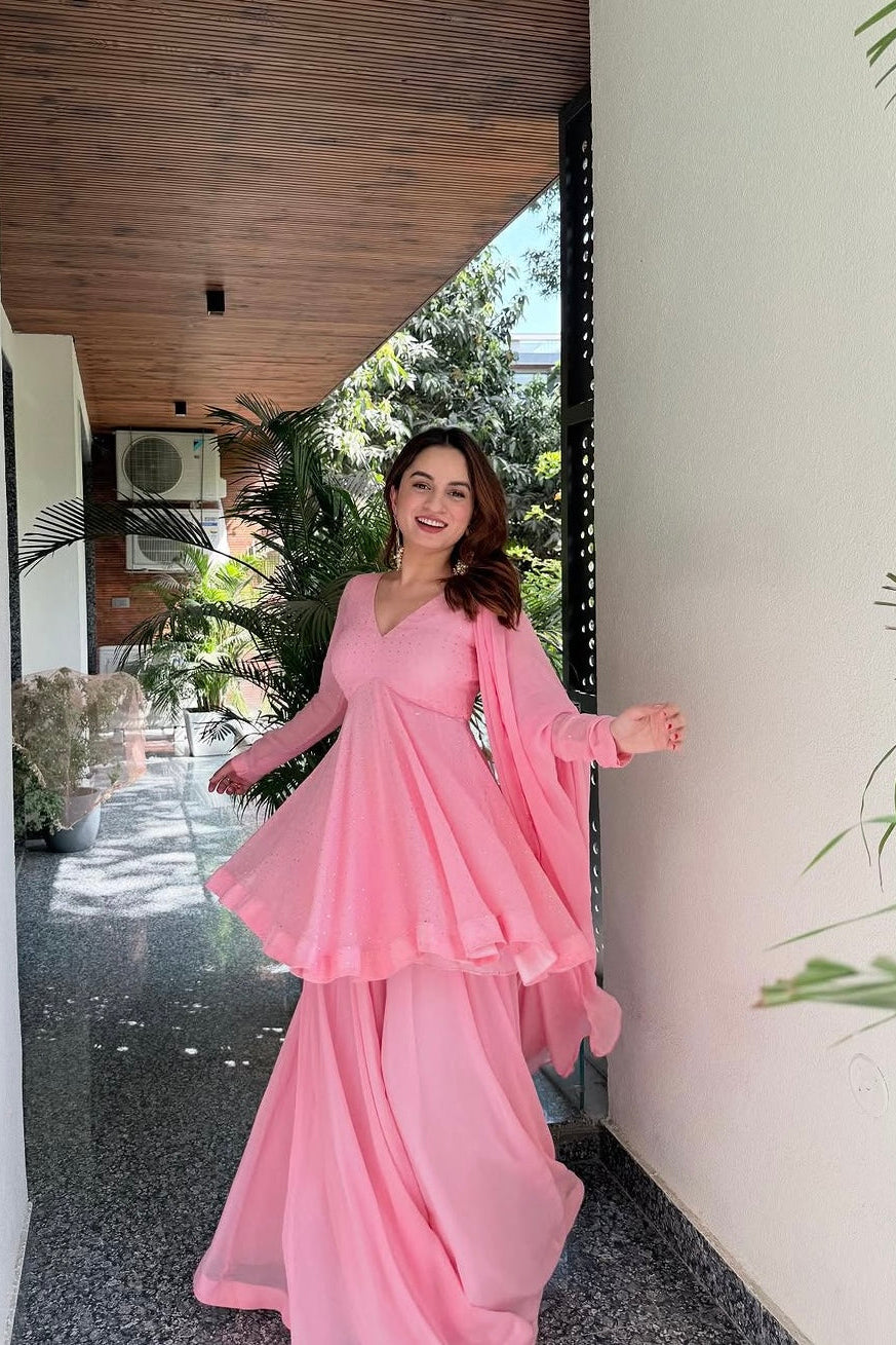Faux Blooming Pink Sharara Suit Set with Dupatta