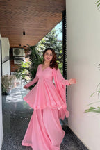 Faux Blooming Pink Sharara Suit Set with Dupatta