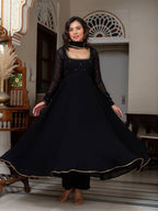 Black Anarkali Suit Set with Zari Embroidery and Dupatta