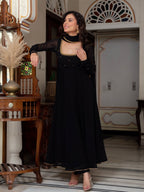 Black Anarkali Suit Set with Zari Embroidery and Dupatta