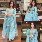 Silk Embroidered Top with Farshi Palazzo and Organza Dupatta Set