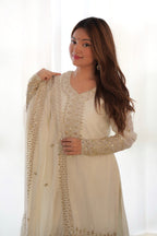 Pure Chinon Silk Embroidered Straight Kurta Set with Trousers and Dupatta