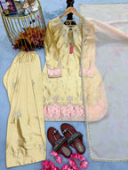 Farshi Palazzo Suit Set with Embroidered Kurti & Organza Dupatta