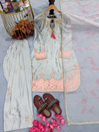 Farshi Palazzo Suit Set with Embroidered Kurti & Organza Dupatta