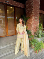 Farshi Palazzo Suit Set with Embroidered Kurti & Organza Dupatta
