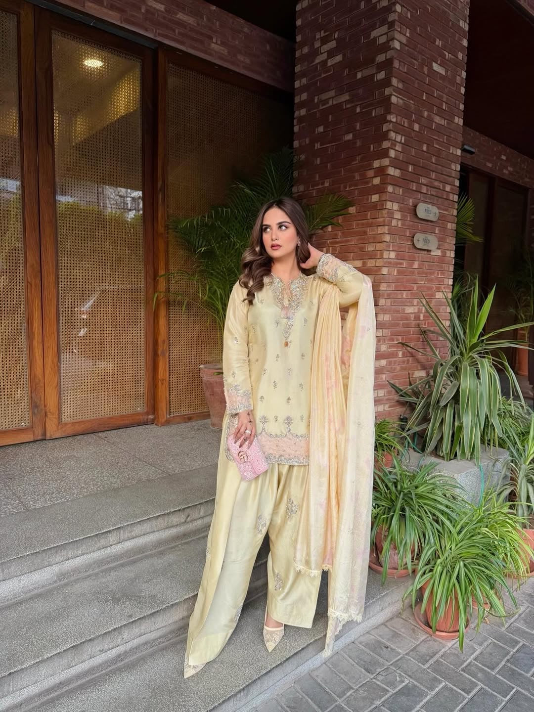 Farshi Palazzo Suit Set with Embroidered Kurti & Organza Dupatta