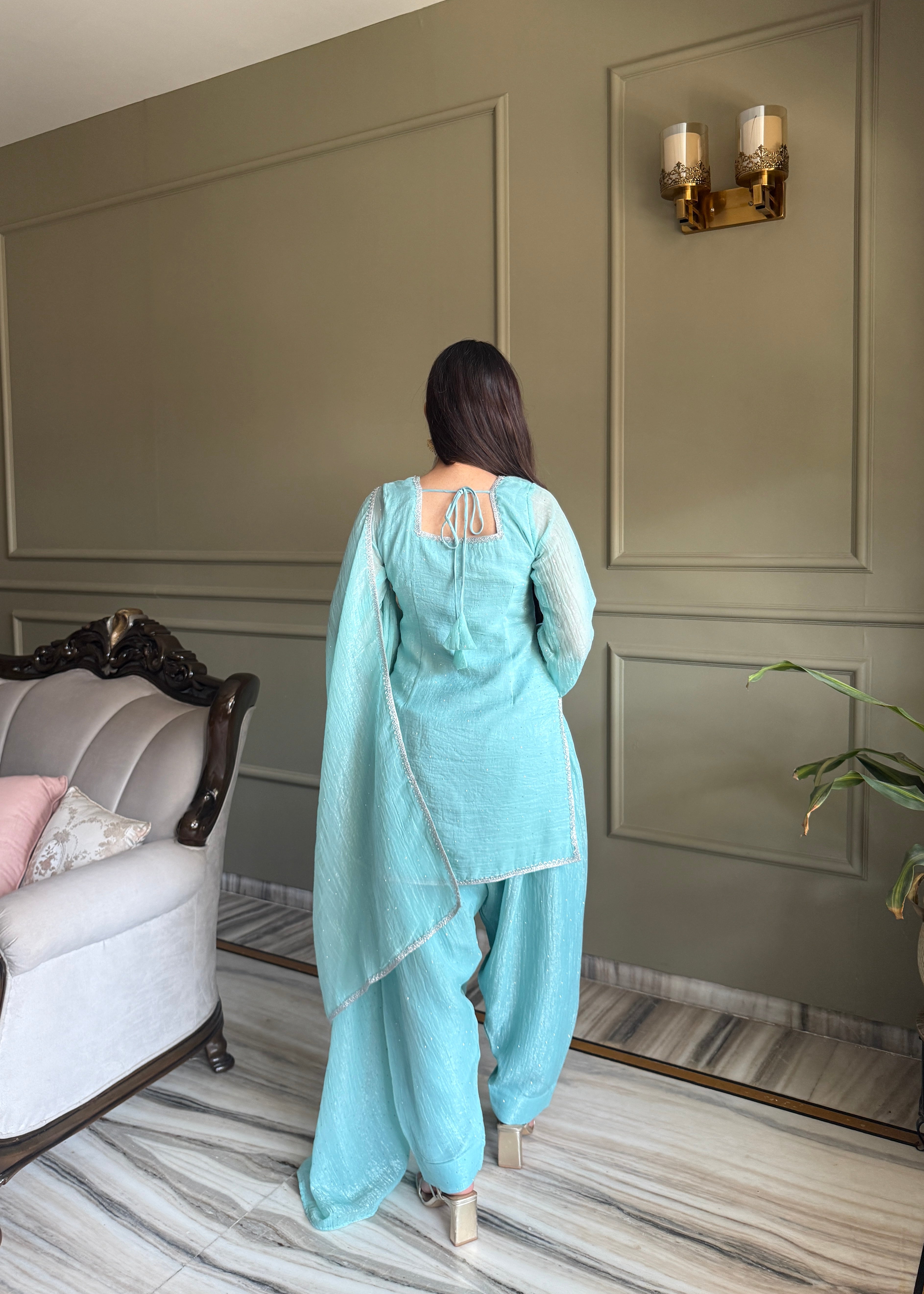 Farshi Salwar Set with Silk Kurta & Dupatta