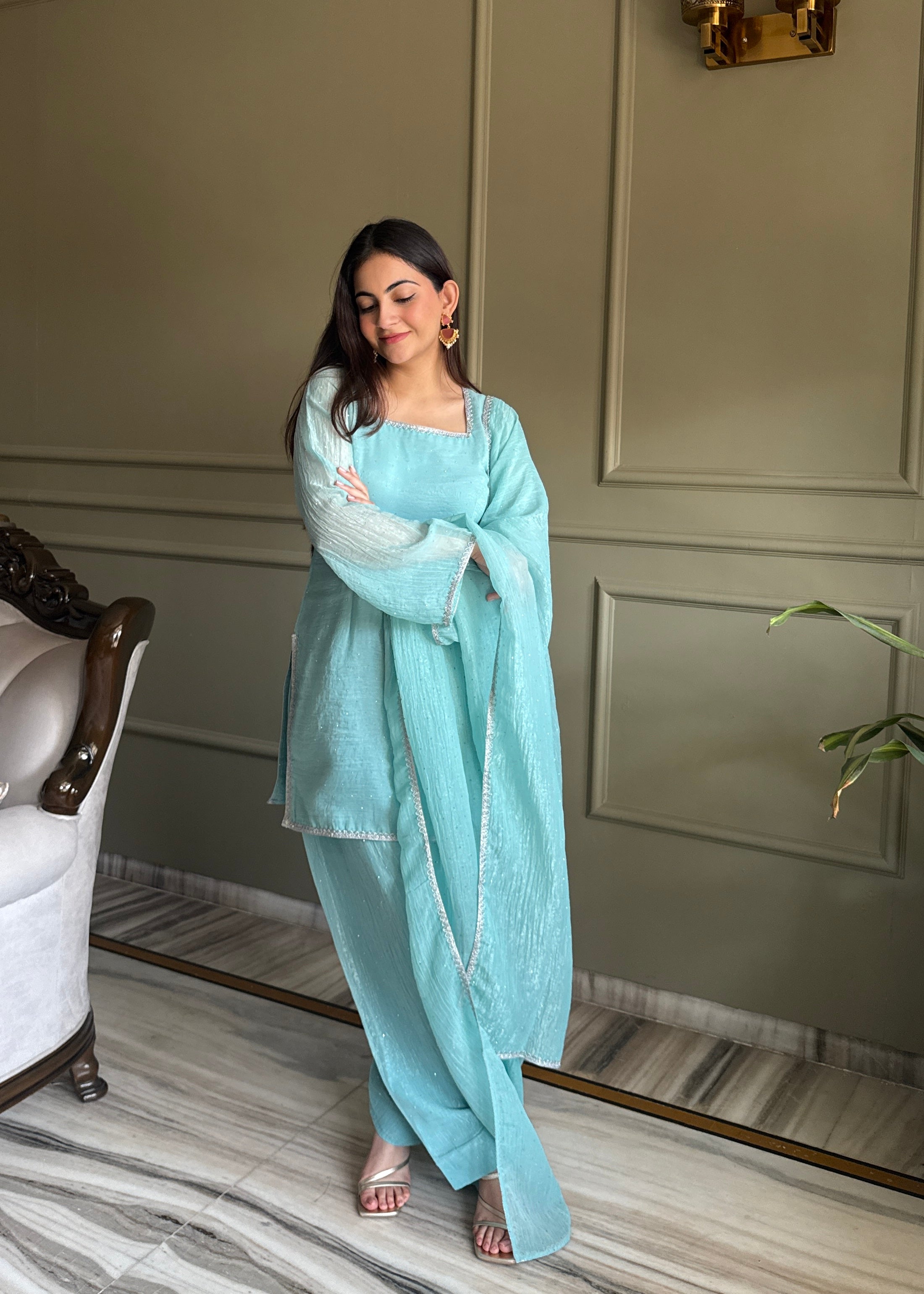 Farshi Salwar Set with Silk Kurta & Dupatta