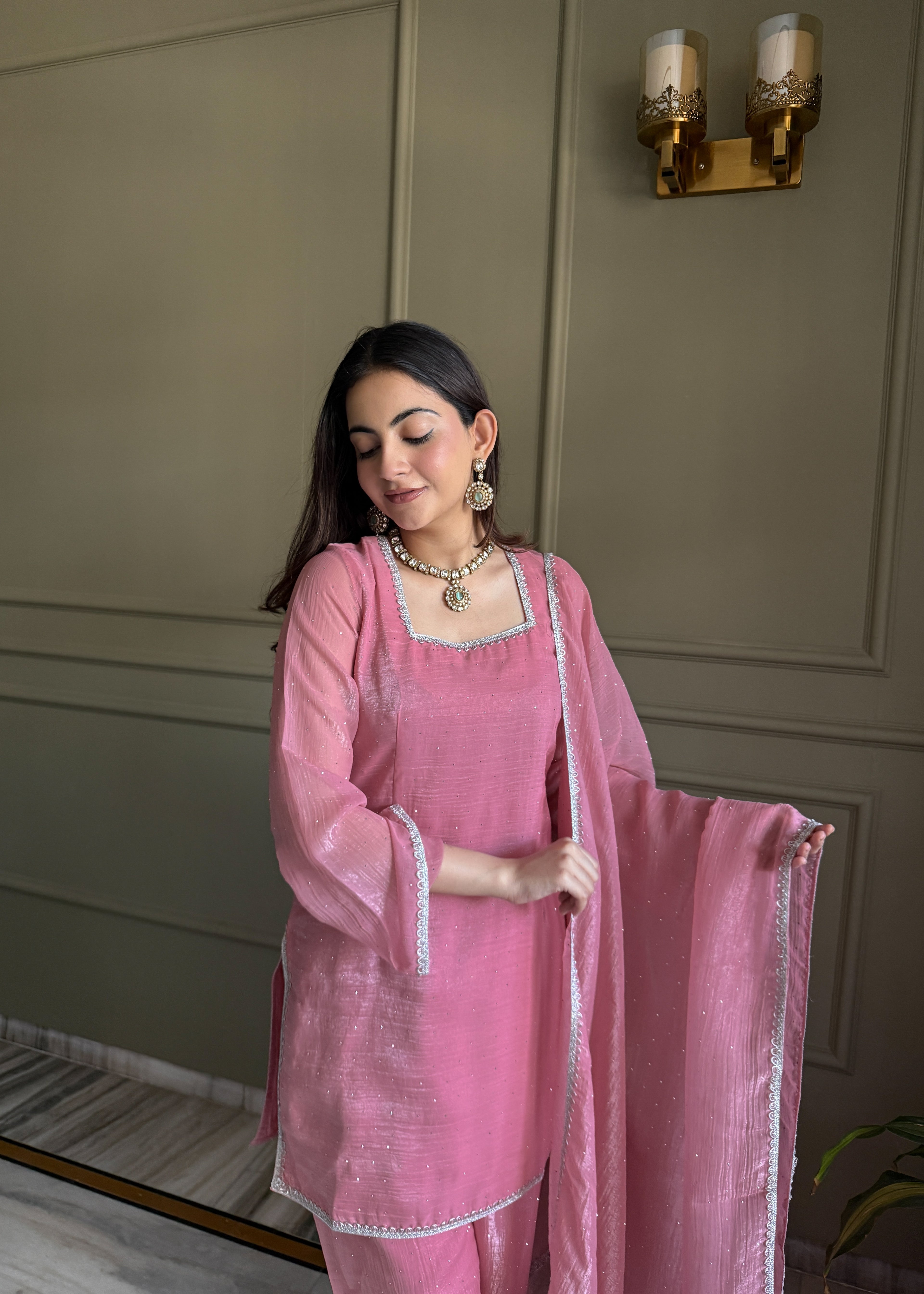 Farshi Salwar Set with Silk Kurta & Dupatta