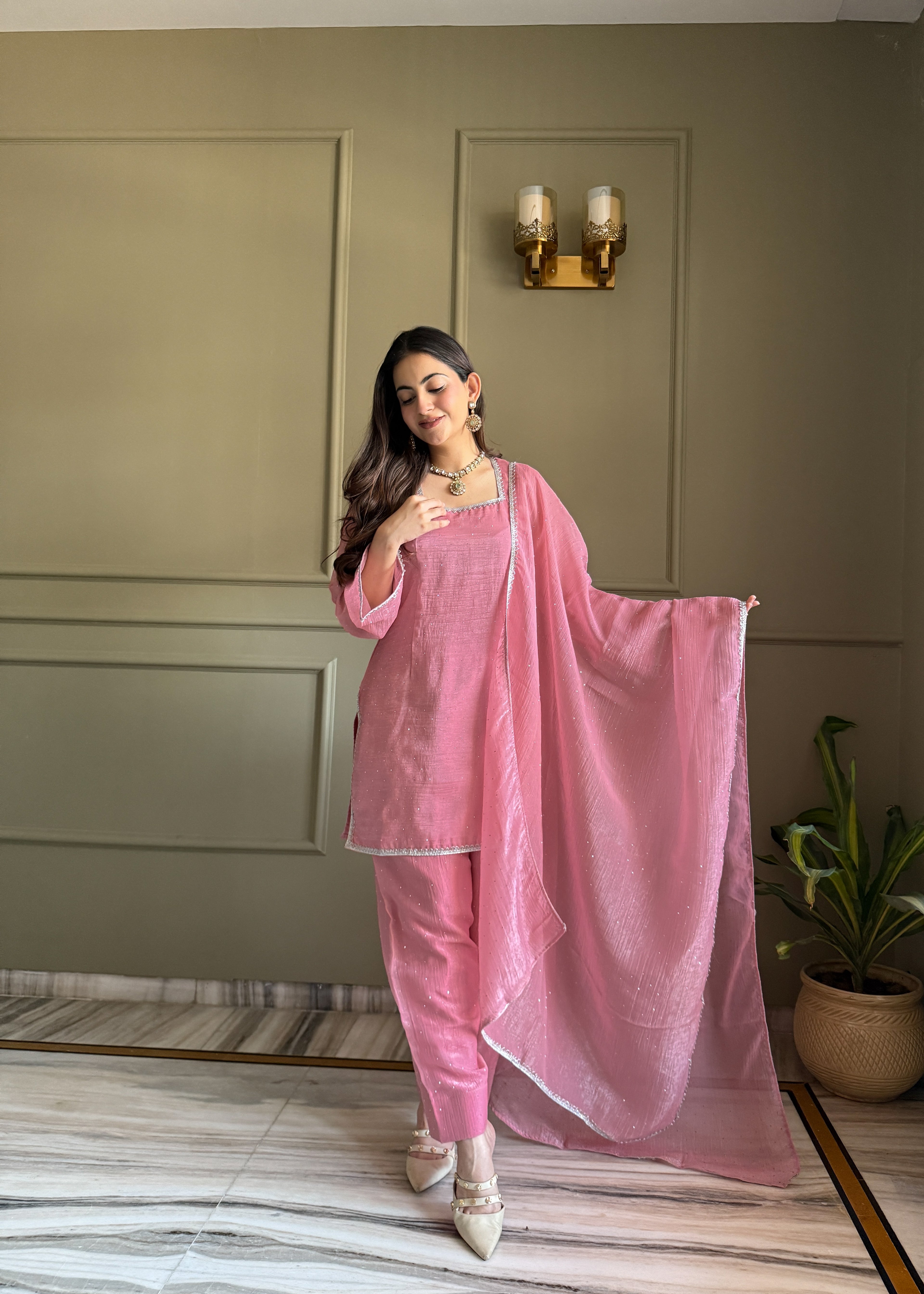 Farshi Salwar Set with Silk Kurta & Dupatta