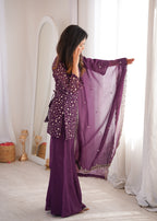 Crunchy Silk Embroidered Kurta Set with Dupatta and Bell Bottom Pant