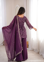 Crunchy Silk Embroidered Kurta Set with Dupatta and Bell Bottom Pant