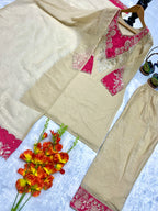 Silk Kurta Set with Pant Palazzo and Embroidered Dupatta