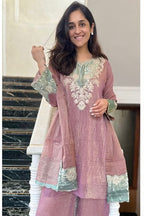 Silk Kurta Set with Pant Palazzo and Embroidered Dupatta