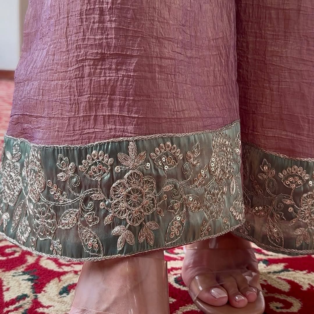 Silk Kurta Set with Pant Palazzo and Embroidered Dupatta