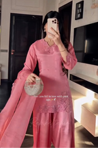 Kurta Set with Farsi Salwar and Organza Silk Dupatta