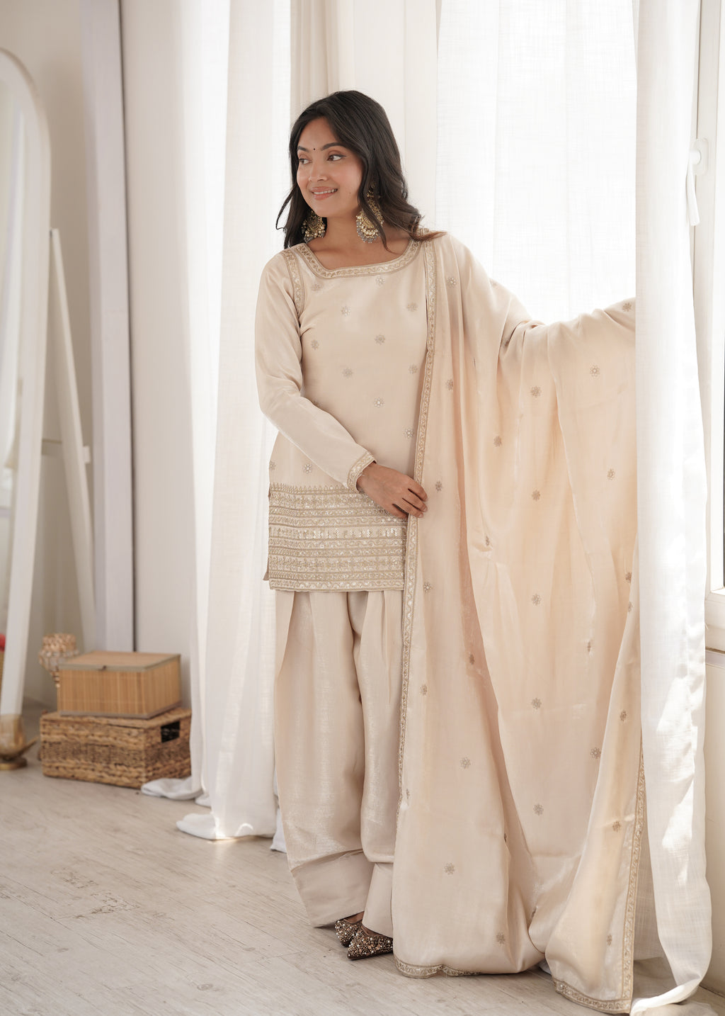 Party Wear Glass Roman Silk Farshi Salwar Suit with Dupatta