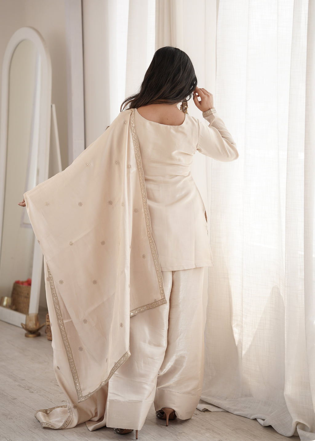 Party Wear Glass Roman Silk Farshi Salwar Suit with Dupatta