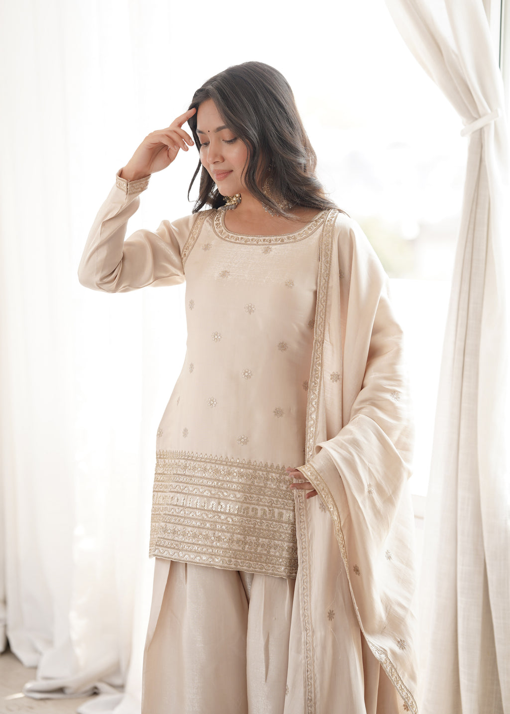 Party Wear Glass Roman Silk Farshi Salwar Suit with Dupatta