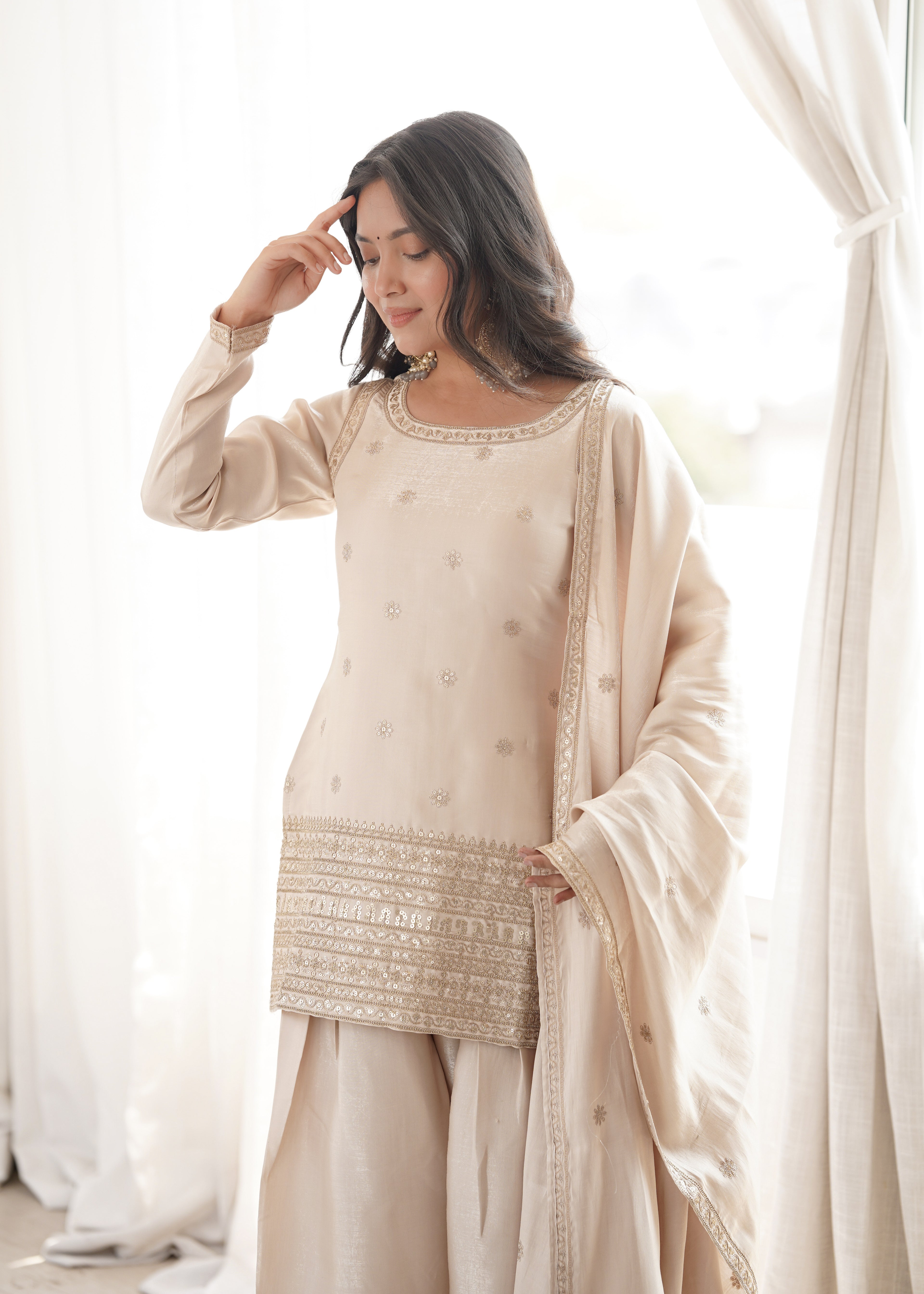 Party Wear Glass Roman Silk Farshi Salwar Suit with Dupatta