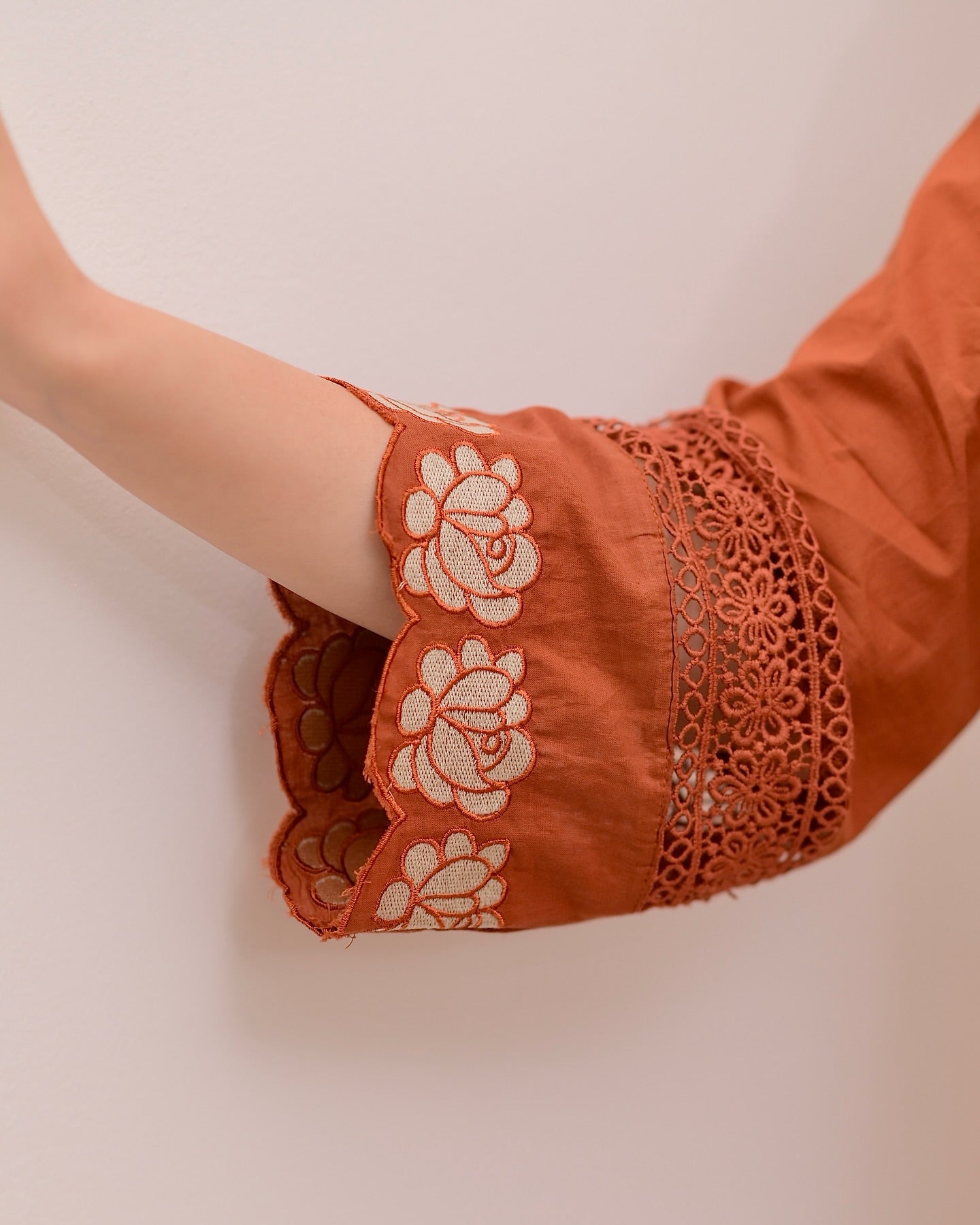 Orange Cotton Blend Embroidered Kurti with Pant & Dupatta Set for Women