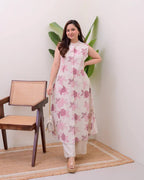 Pink Cotton Floral Printed Kurta Set with Pant for Women